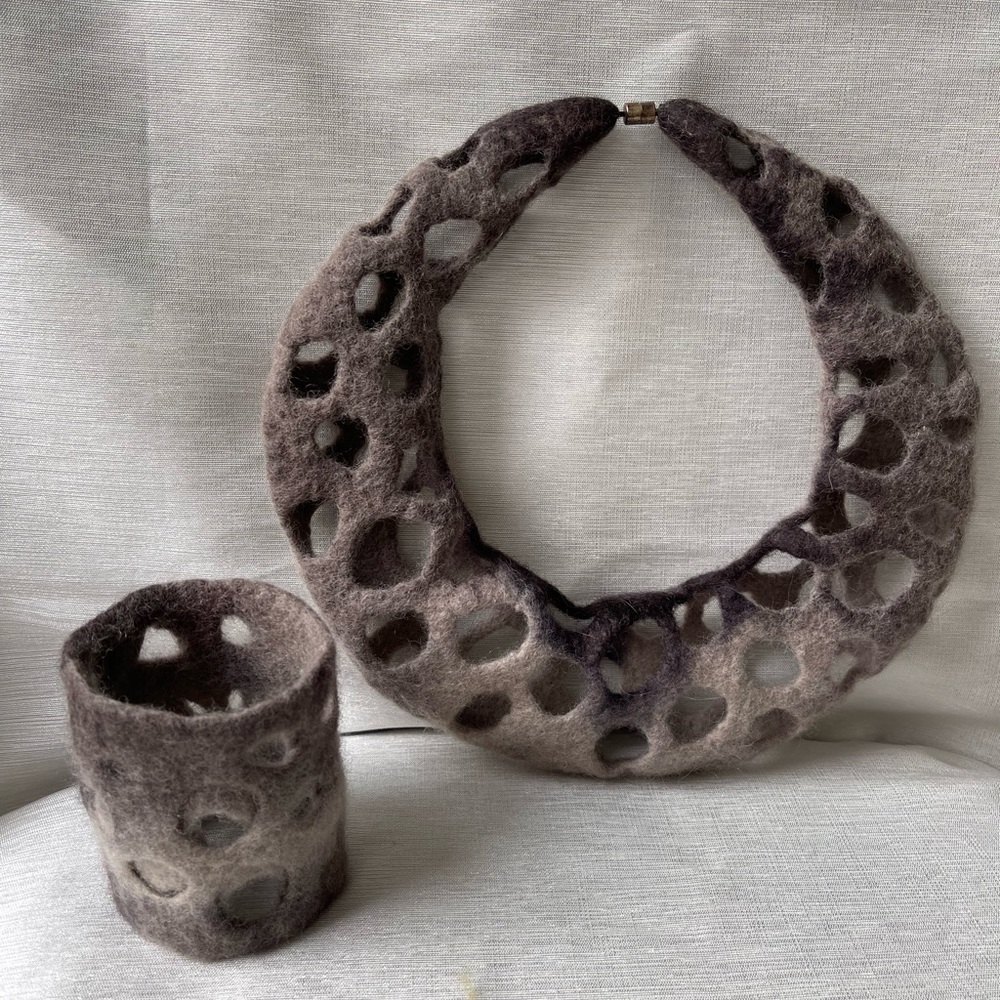 Set of nuno felted necklace and bracelet
